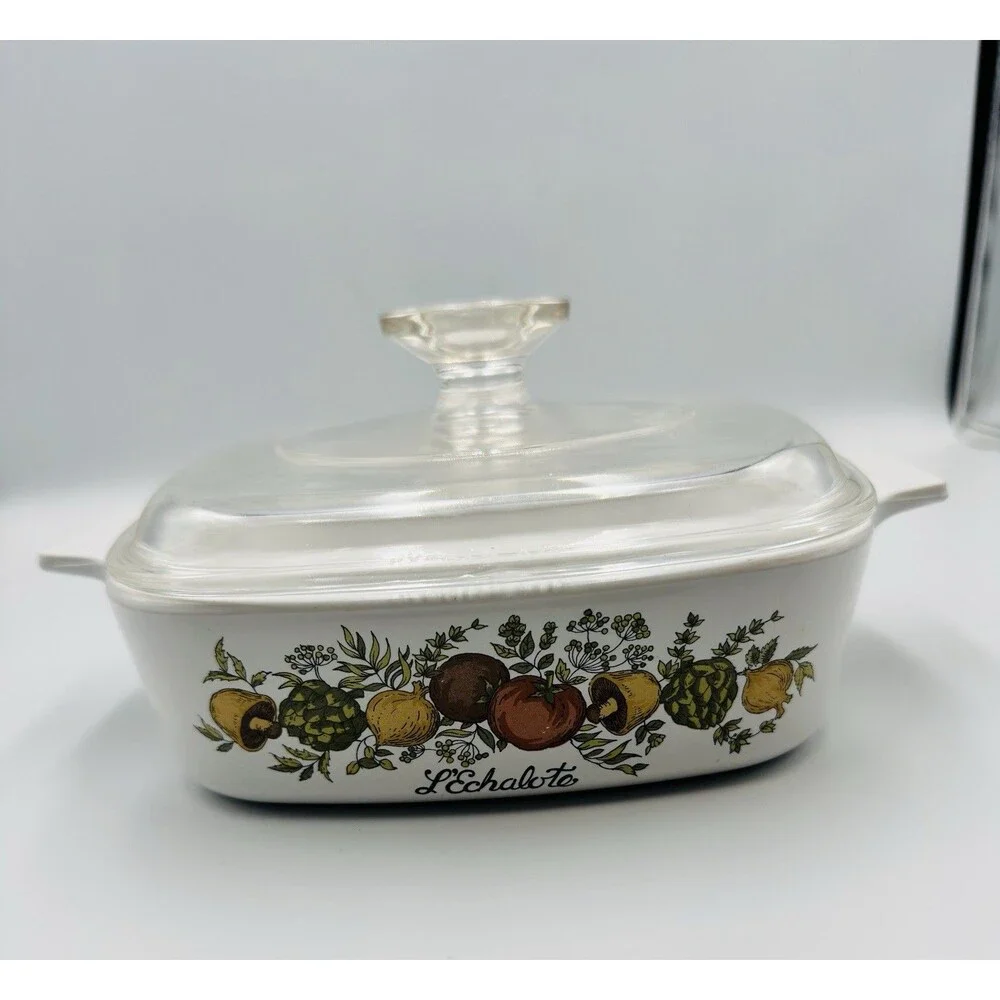 Corning Vtg Ware L’Echalote Casserole Dish A-1-B w Lid Spice of Life 1-Qt.